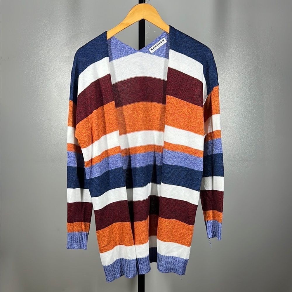 Ecowish Open front Striped Multicolor Cardigan
